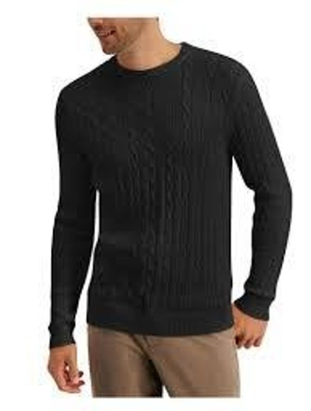Hickey Freeman XL Men's black cable knit sweaterSilk Cotton crew neck pullover